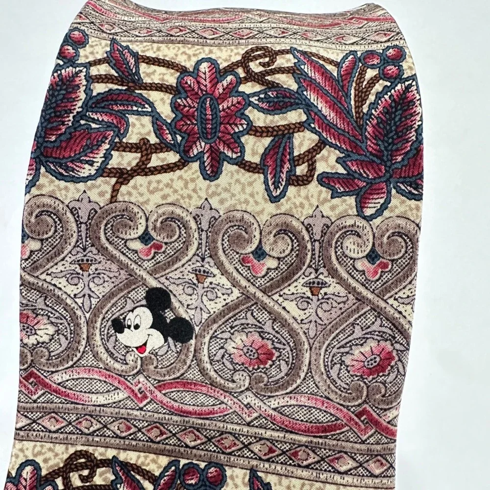 Mickey Inc Disney Mens Silk Tie Vintage Paisley Floral Burgundy Tan Mickey Mouse